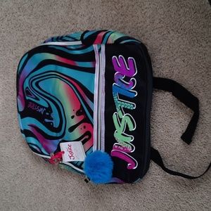 NWT Justice backpack with fuzzy keychain